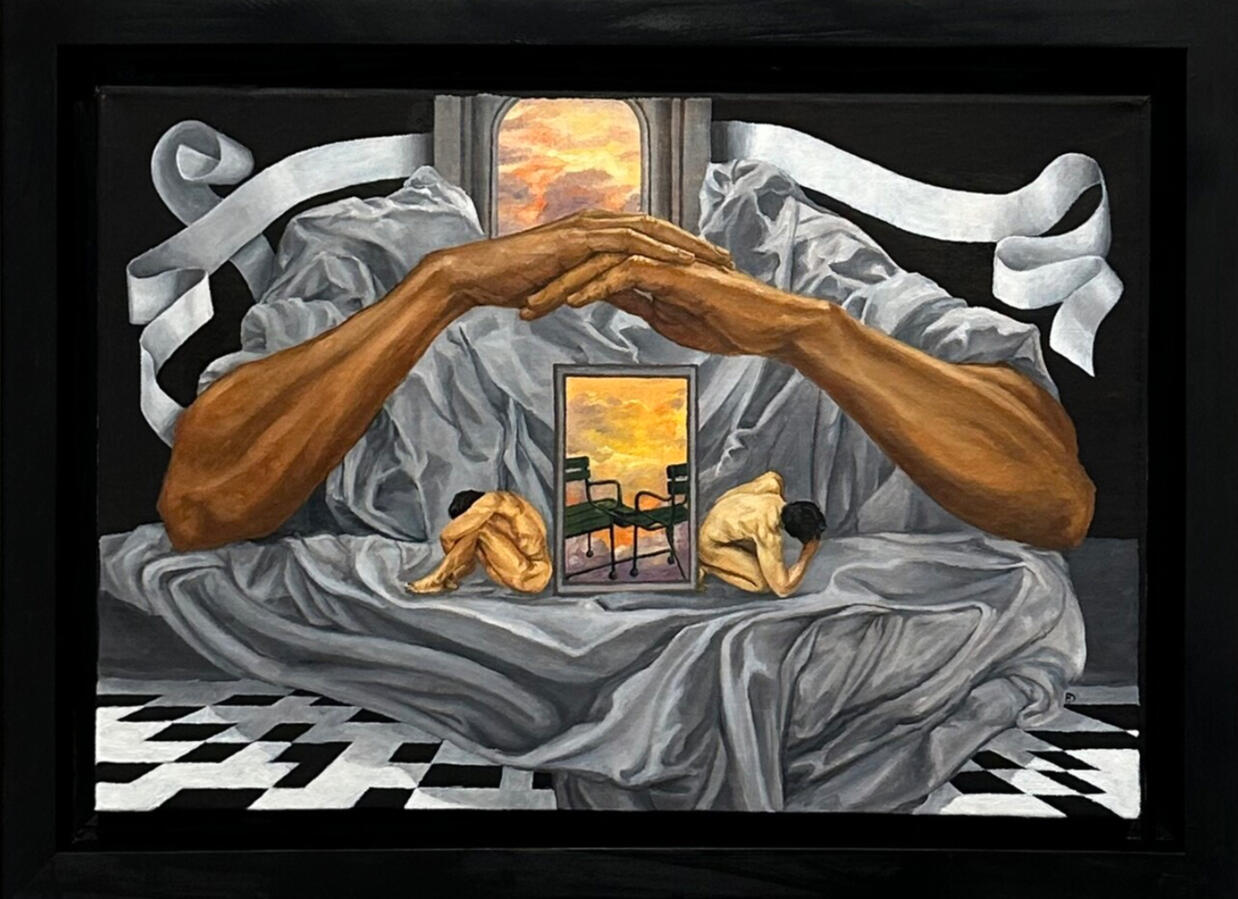 Vũ Duy Hoàng, Kẻ tâm tình, 2024, sơn dầu, 55 x 38 x 3,5 cm, Bộ sưu tập cá nhân, Strasbourg.