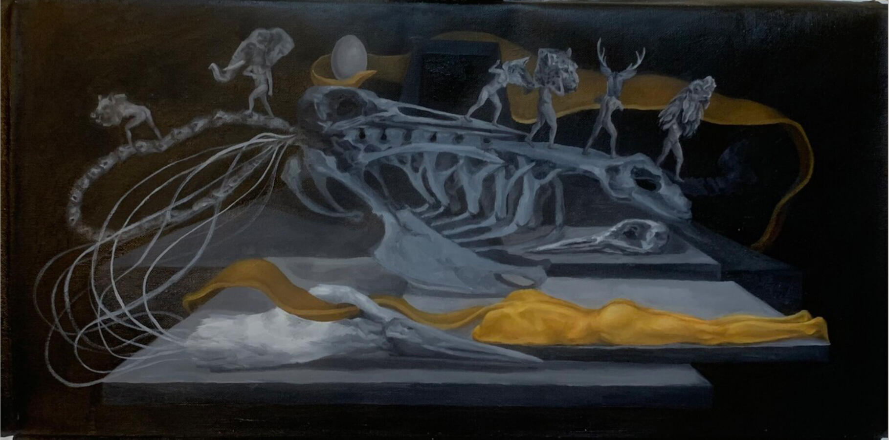 « Đợi», 2023, sơn dầu, 30 x 60 cm.