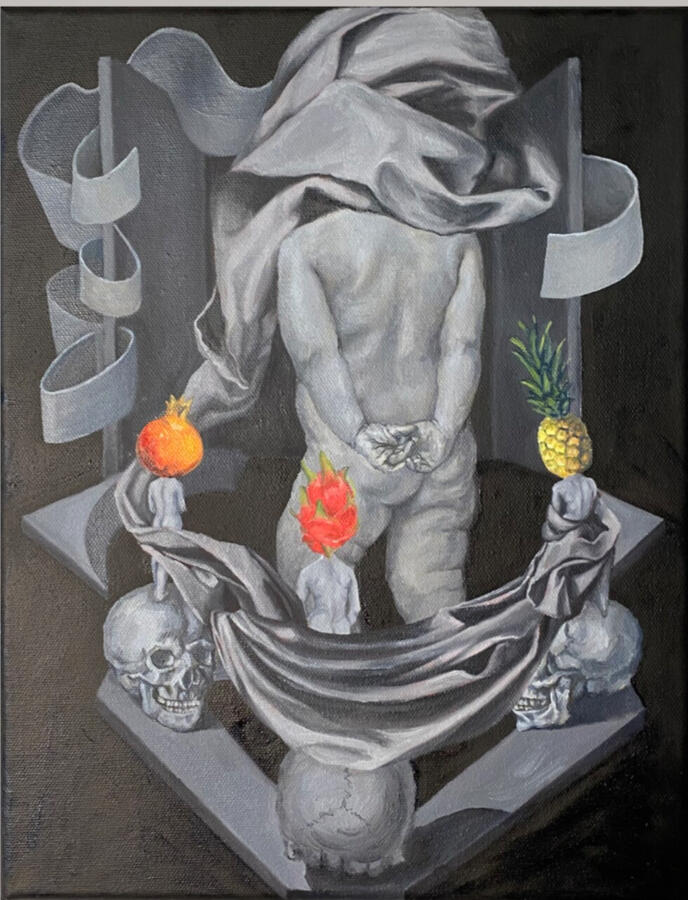 « Les Trois Grâces », 2023, sơn dầu, 27 x 35 cm.