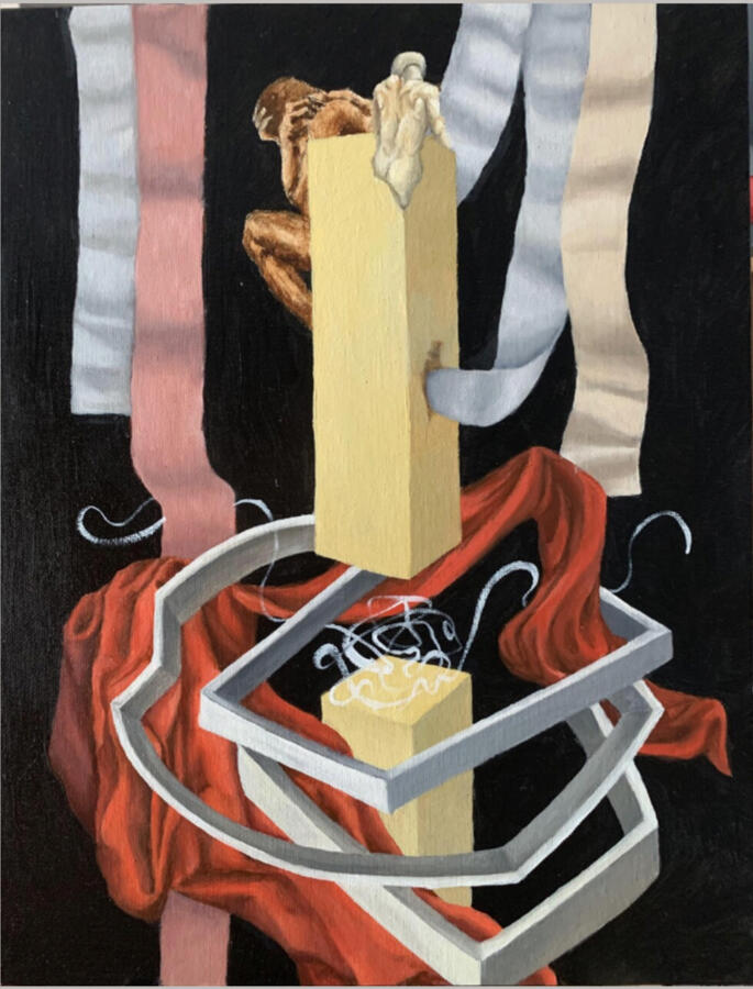 « L’endroit indéfini », 2022, sơn dầu trên bìa bồi vải, 27 x 35 cm.