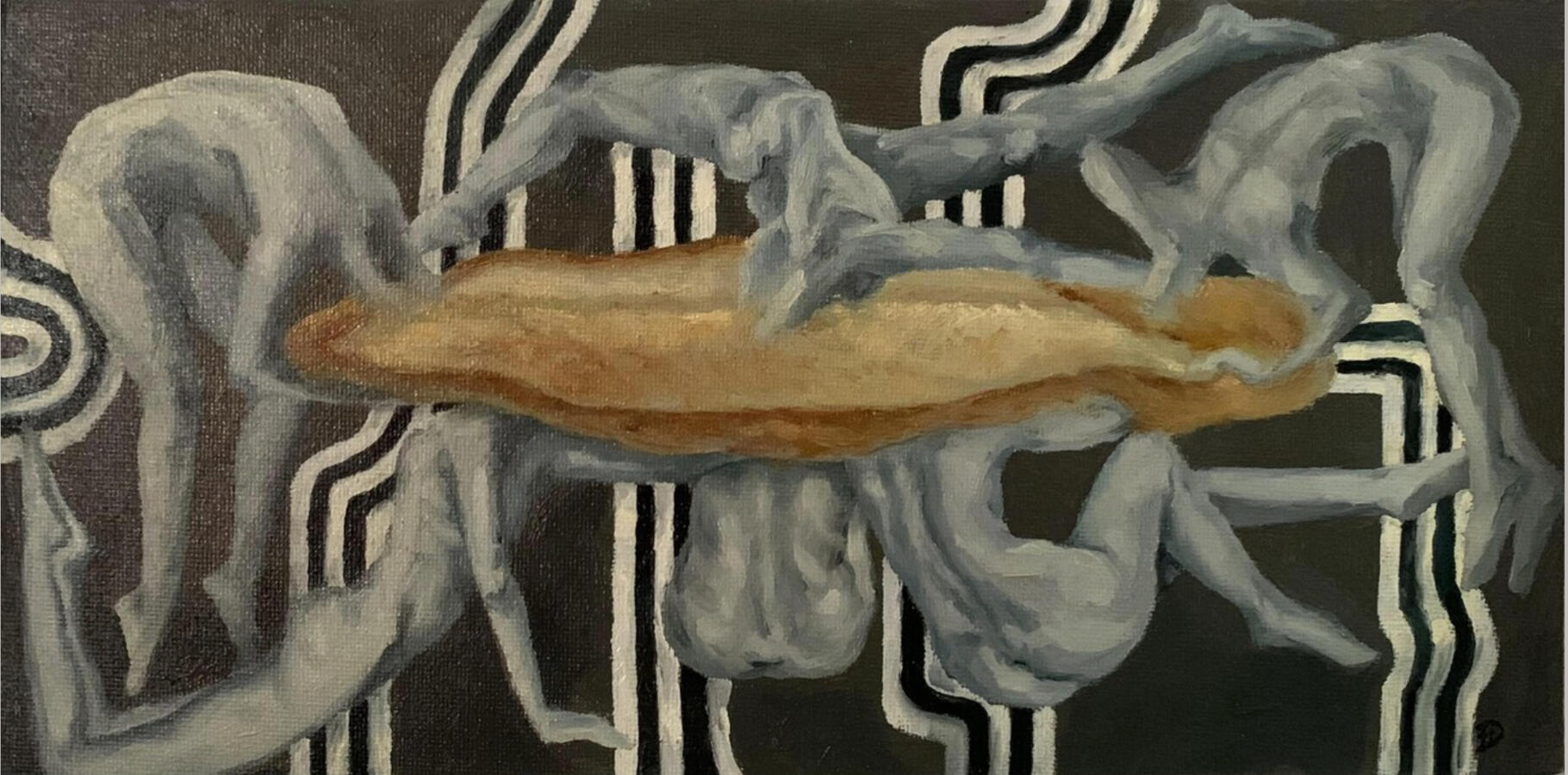 « Đánh mất lý trí », 2021, sơn dầu, 15 x 30 cm.