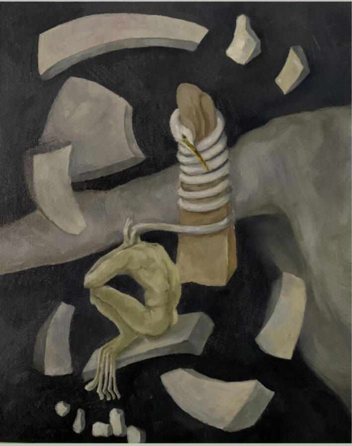 « Kiếm tìm khoảng cách », 2021, sơn dầu, 24 x 30 cm.