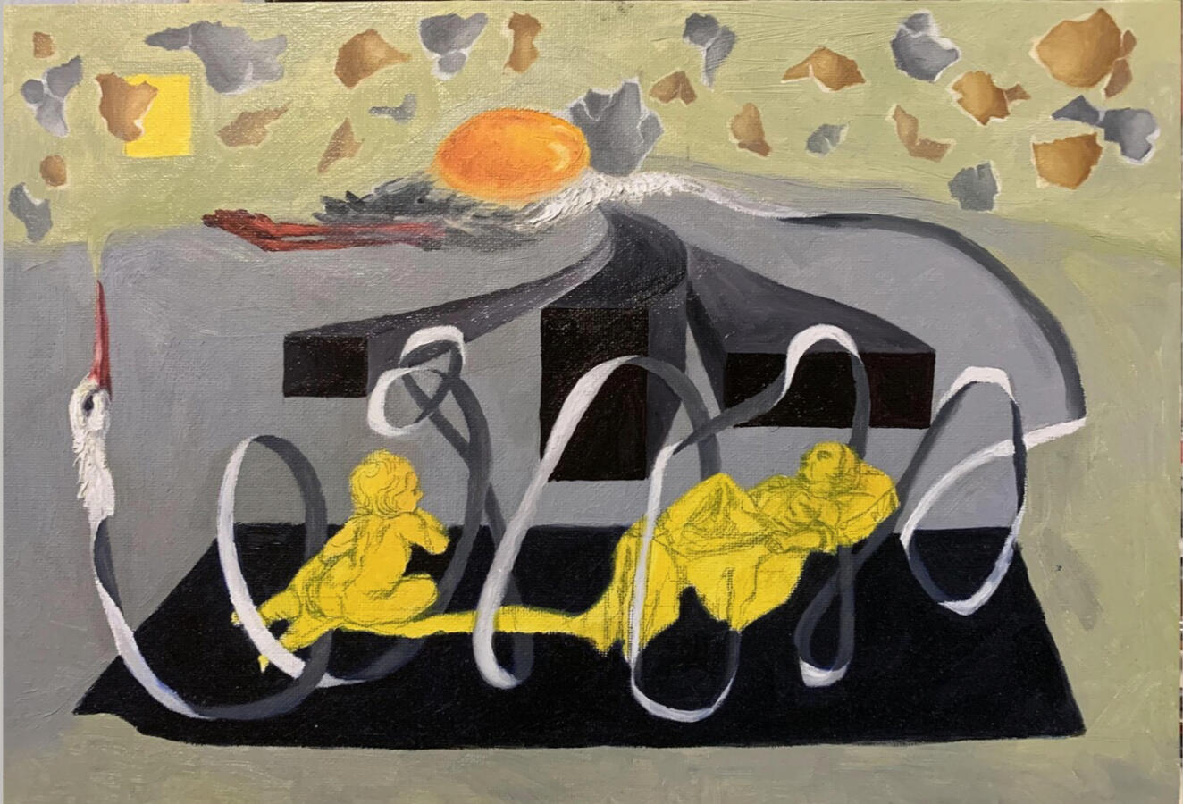 « Giấc ngủ ngàn thu », 2021, sơn dầu trên bìa bồi vải, 24 x 35 cm.