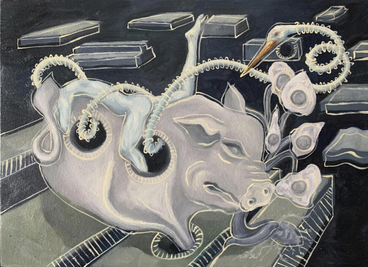 « Truyền thống tôi », 2021, sơn dầu trên bìa bồi vải, 24 x 33 cm.