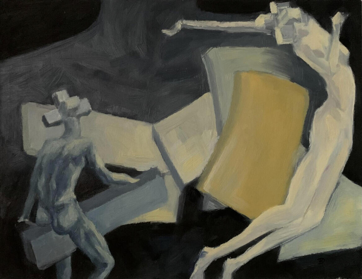 « Tỉnh giấc đêm », 2020, sơn dầu trên bìa bồi vải, 27 x 35 cm.