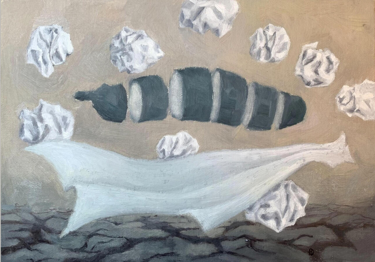 « Lặp lại....một đời sống mới », 2020, sơn dầu trên bìa bồi vải, 19 x 27 cm.