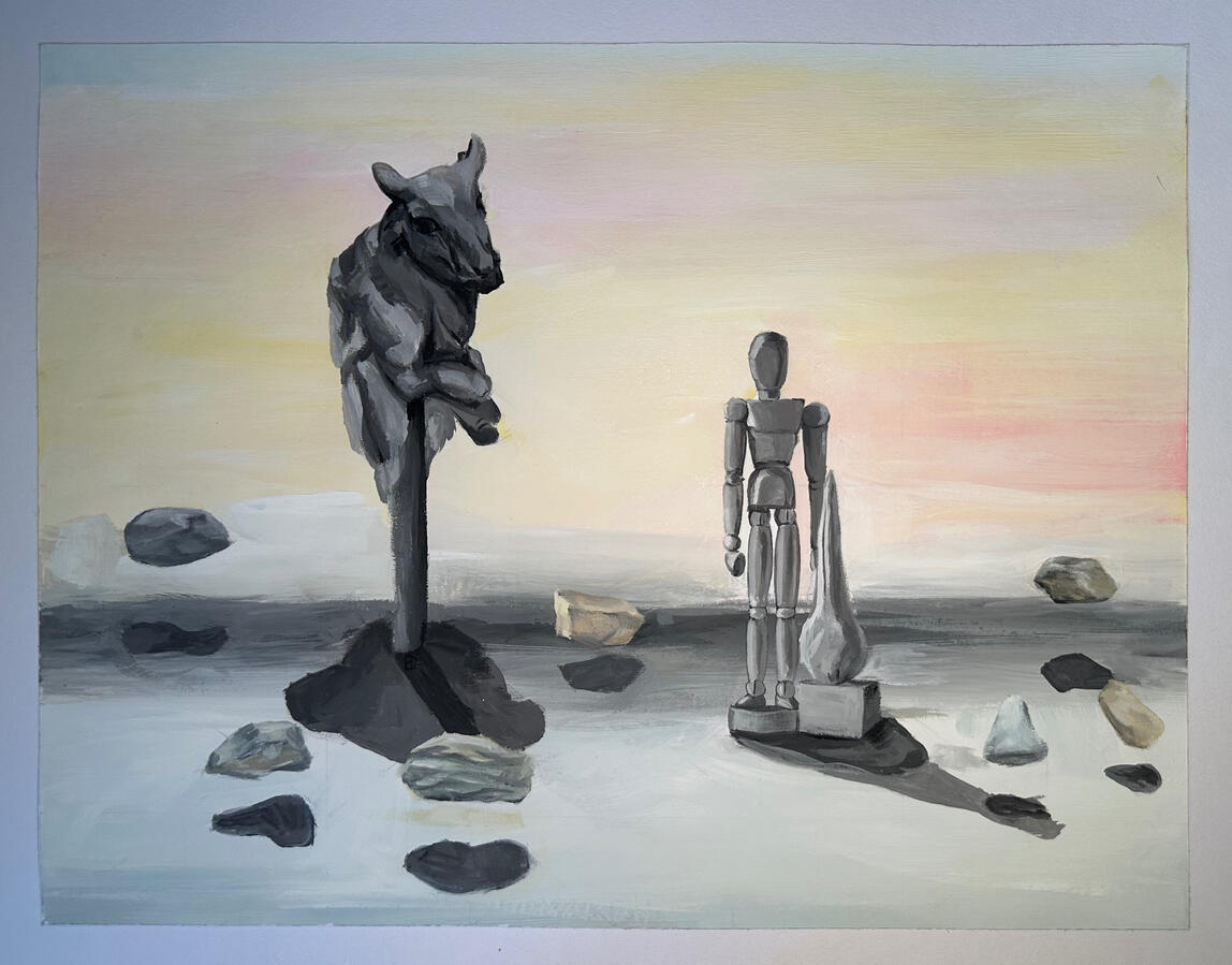 Ssự trống trải cô độc, 2026, gouache, 36,5 x 29,5 cm.
