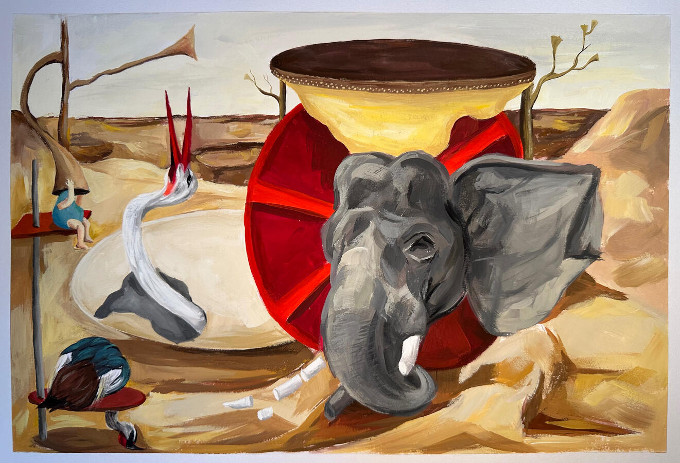 Vườn thú mượn được, 2026, gouache, 40 x 28 cm