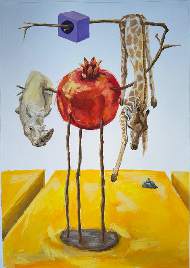 Sự đè nặng của đạo đức lai, 2026, gouache, 42 x 29,5 cm, Bộ sưu tập cá nhân, Strasbourg.